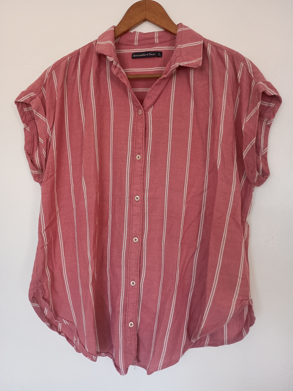 Abercrombie & Fitch Cotton Blend Pink Striped Button-Up Top